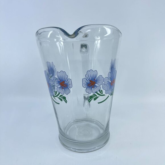 vintage crisa blue poppy glass pitcher with pour spout retro kitchenware - Picture 2 of 4